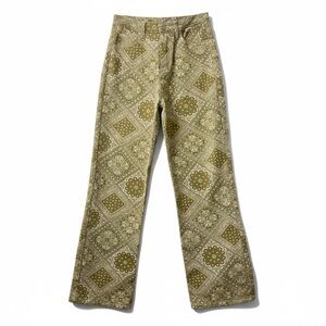 Olive Green Patterned Wide Leg Jeans
